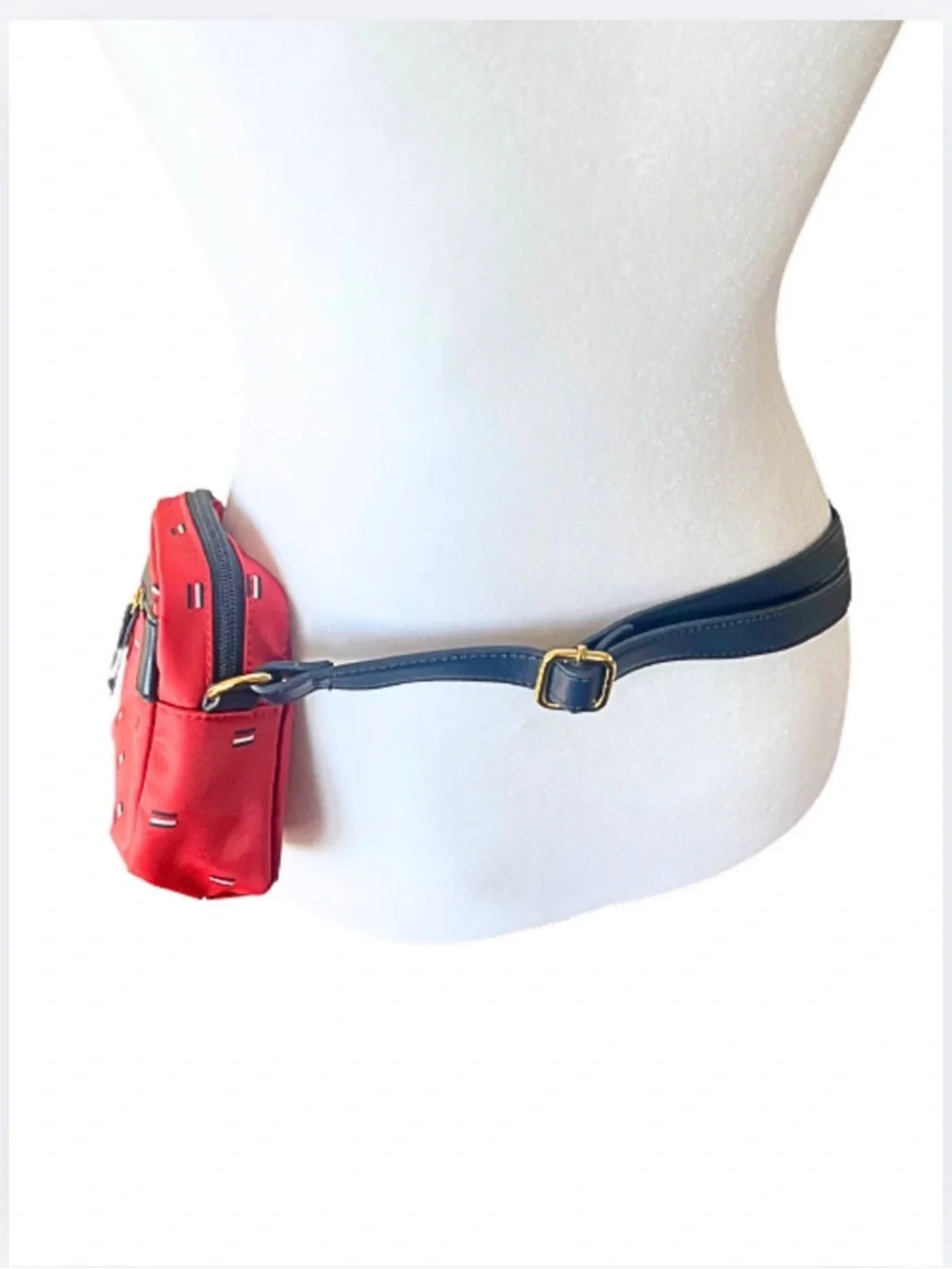 Tommy Hilfiger Red Nylon Belt Bag /Crossbody with Navy Trim - Picture 10 of 10